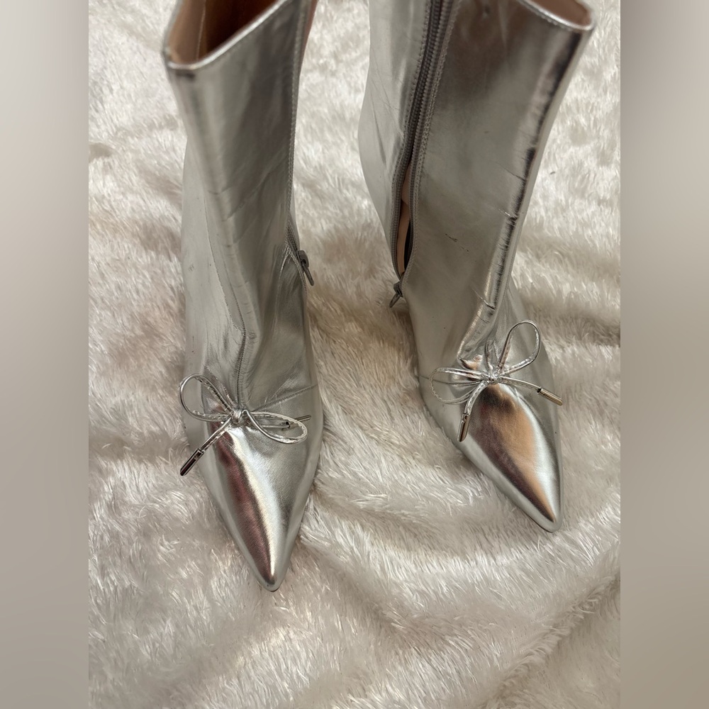 Rag & Co Capper Bow Detail Metallic High Ankle Boots size 10